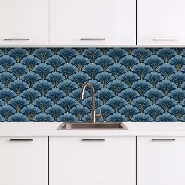 Kitchen splashback - Pattern - Ginkgo leaf - Blue — 4