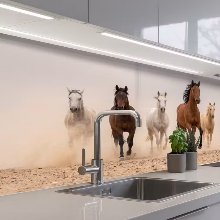 Kitchen splashback - Herd of horses - Dust cloud - Brown - Black — 2