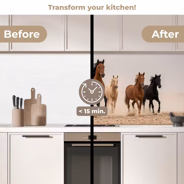 Kitchen splashback - Herd of horses - Dust cloud - Brown - Black — 3