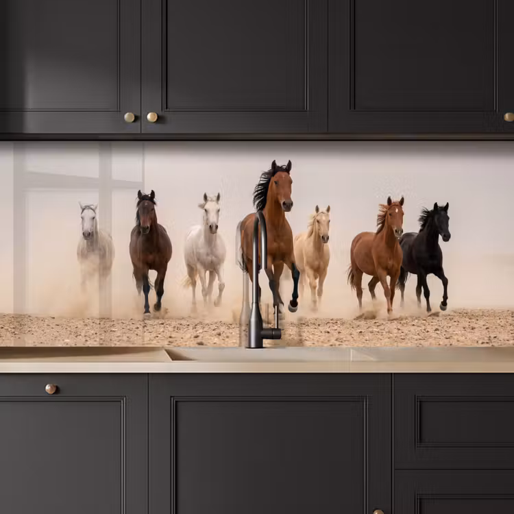 Kitchen splashback - Herd of horses - Dust cloud - Brown - Black — 6