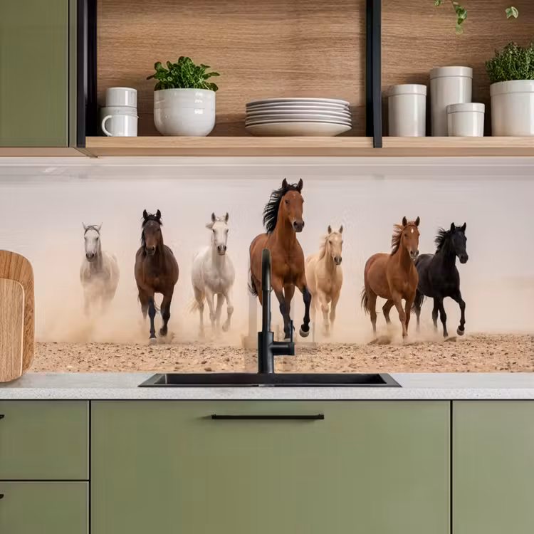 Kitchen splashback - Herd of horses - Dust cloud - Brown - Black — 8