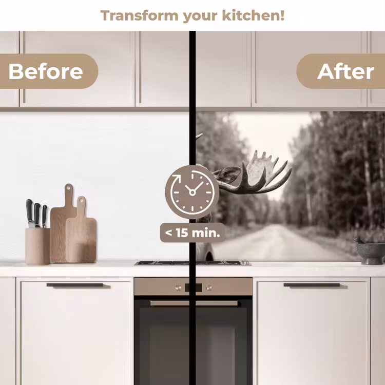 Kitchen splashback - Moose - Car - Antlers - Black - White — 3