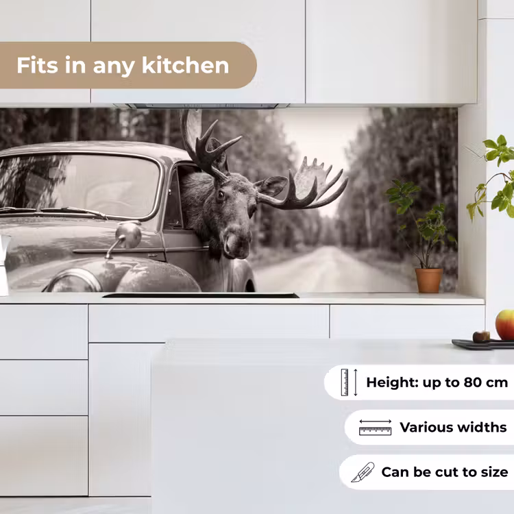 Kitchen splashback - Moose - Car - Antlers - Black - White — 7