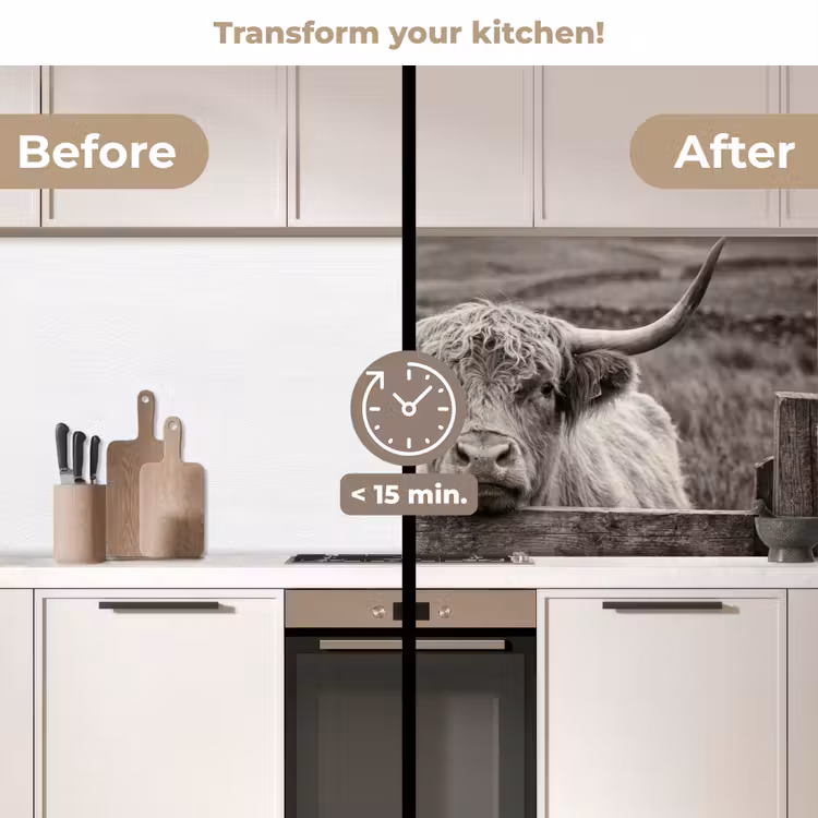 Kitchen splashback - Scottish Highlander - Black - White - Wood — 3