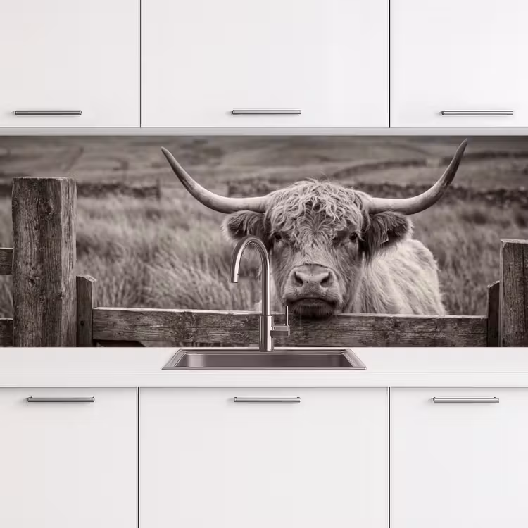 Kitchen splashback - Scottish Highlander - Black - White - Wood — 4
