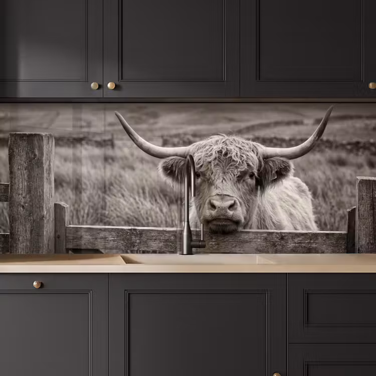 Kitchen splashback - Scottish Highlander - Black - White - Wood — 6