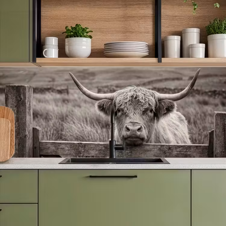 Kitchen splashback - Scottish Highlander - Black - White - Wood — 8
