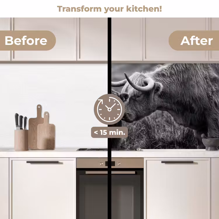 Kitchen splashback - Scottish highlander - Calf - Black - White — 3