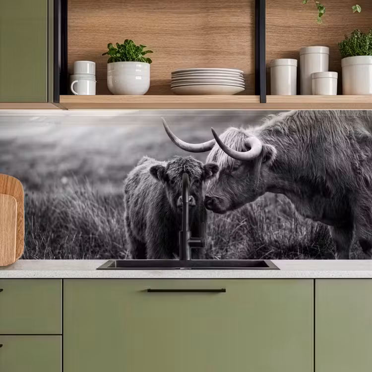 Kitchen splashback - Scottish highlander - Calf - Black - White — 8