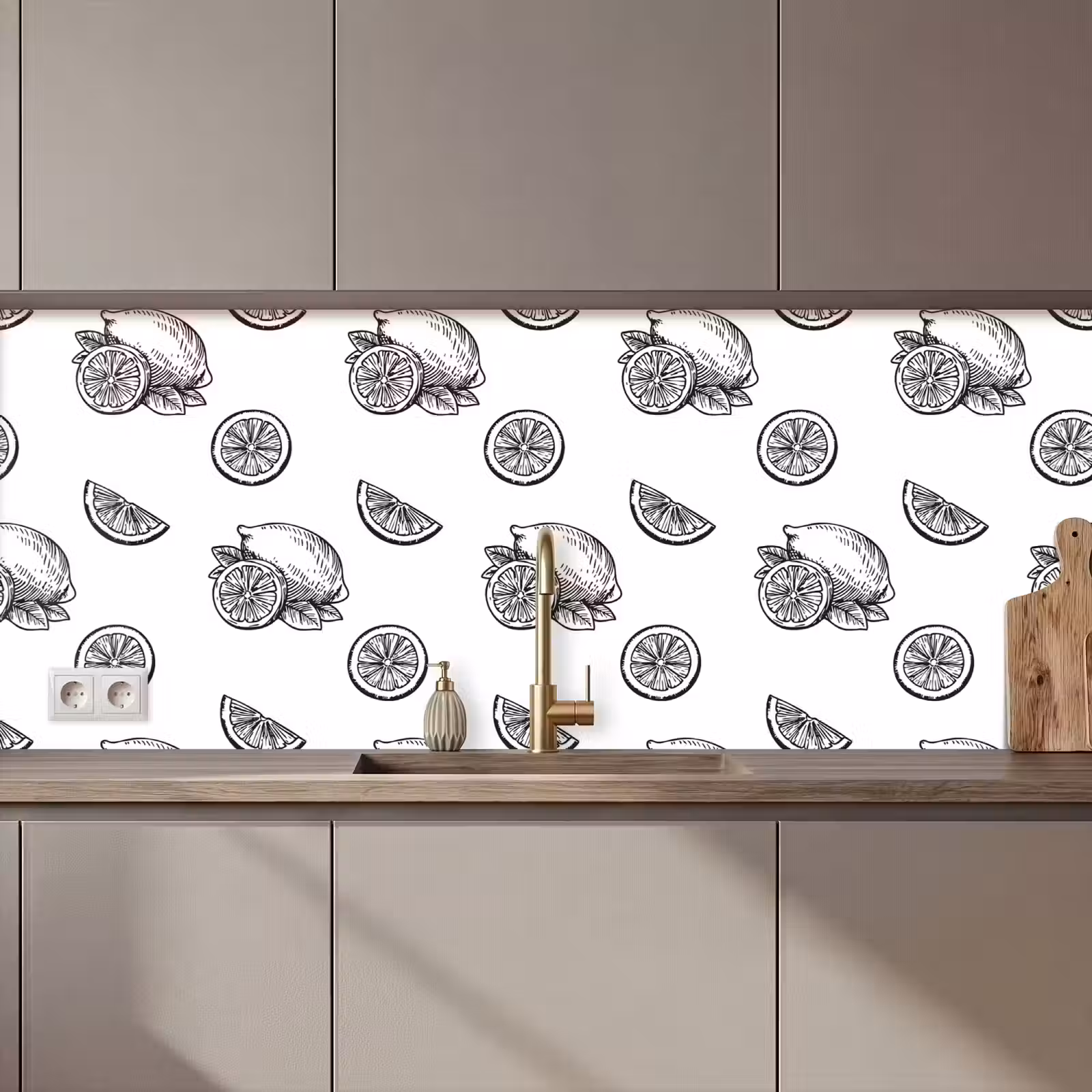 Kitchen splashback - Lemons - Black - White - Pattern — 1
