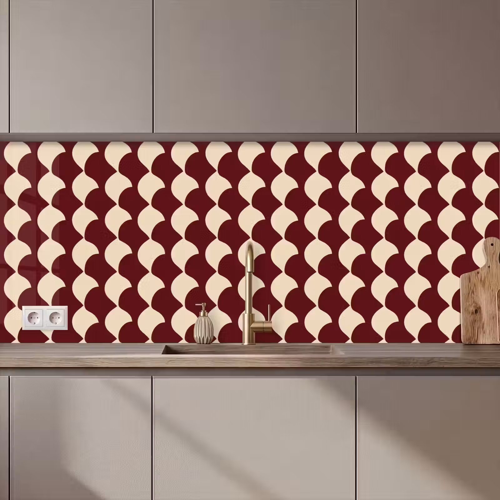 Kitchen splashback - Red - Tile pattern - Cream — 1