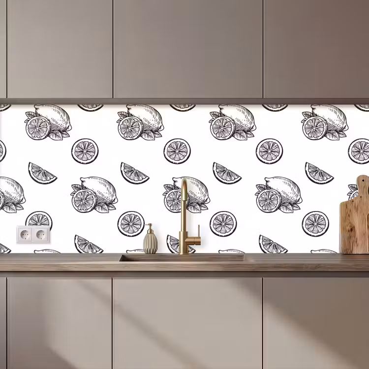 Kitchen splashback - Lemons - Black - White - Pattern — 1