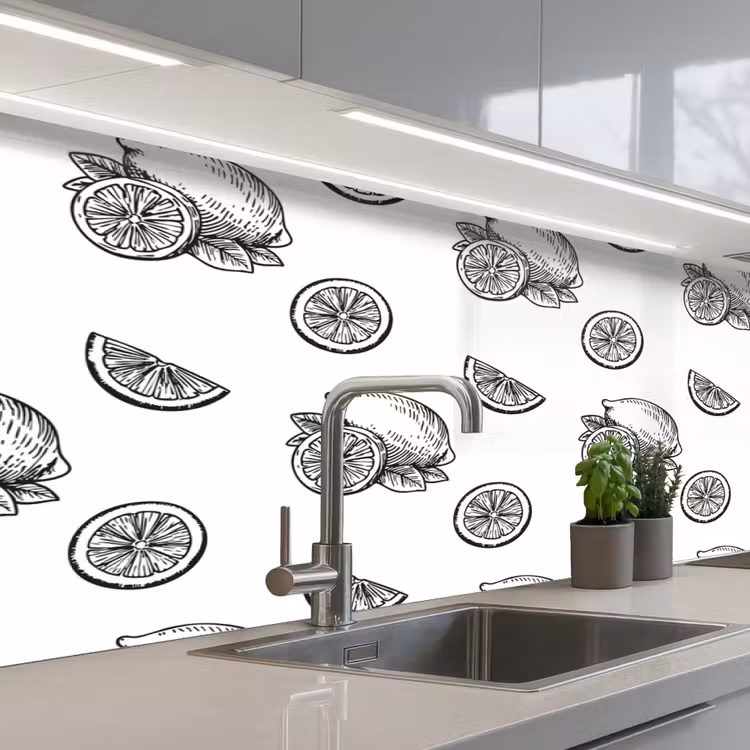 Kitchen splashback - Lemons - Black - White - Pattern — 2
