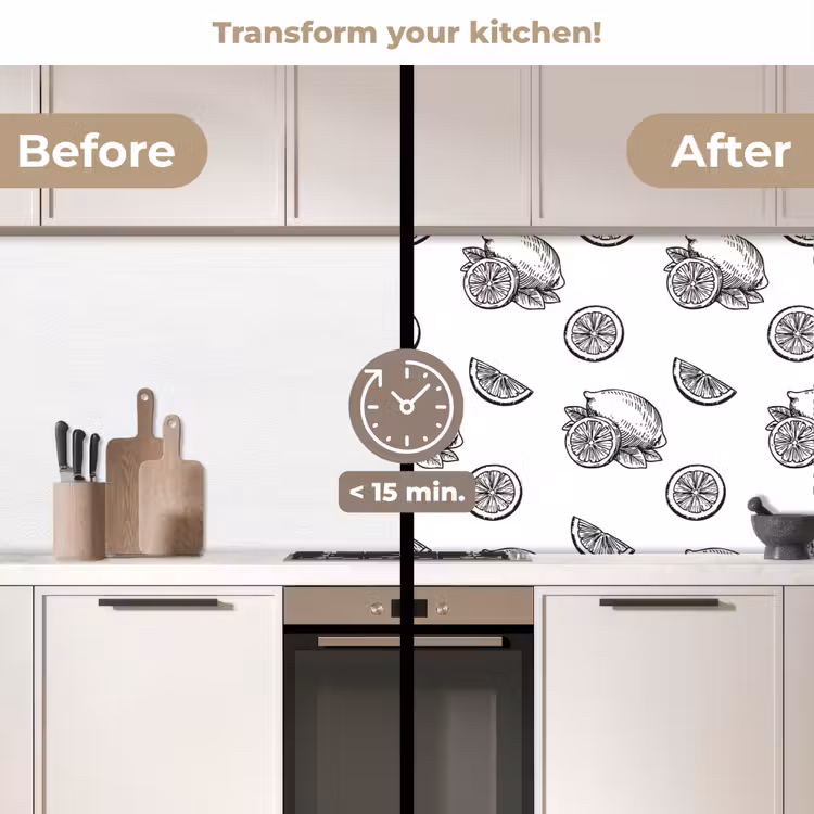 Kitchen splashback - Lemons - Black - White - Pattern — 3