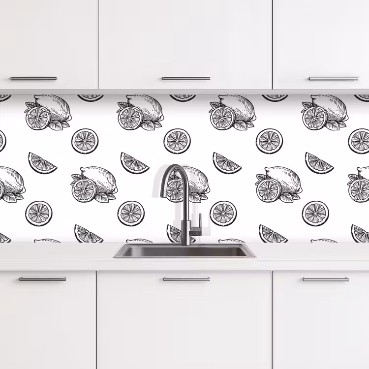 Kitchen splashback - Lemons - Black - White - Pattern — 4