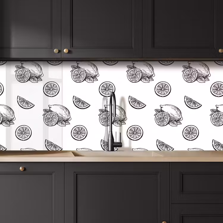 Kitchen splashback - Lemons - Black - White - Pattern — 6