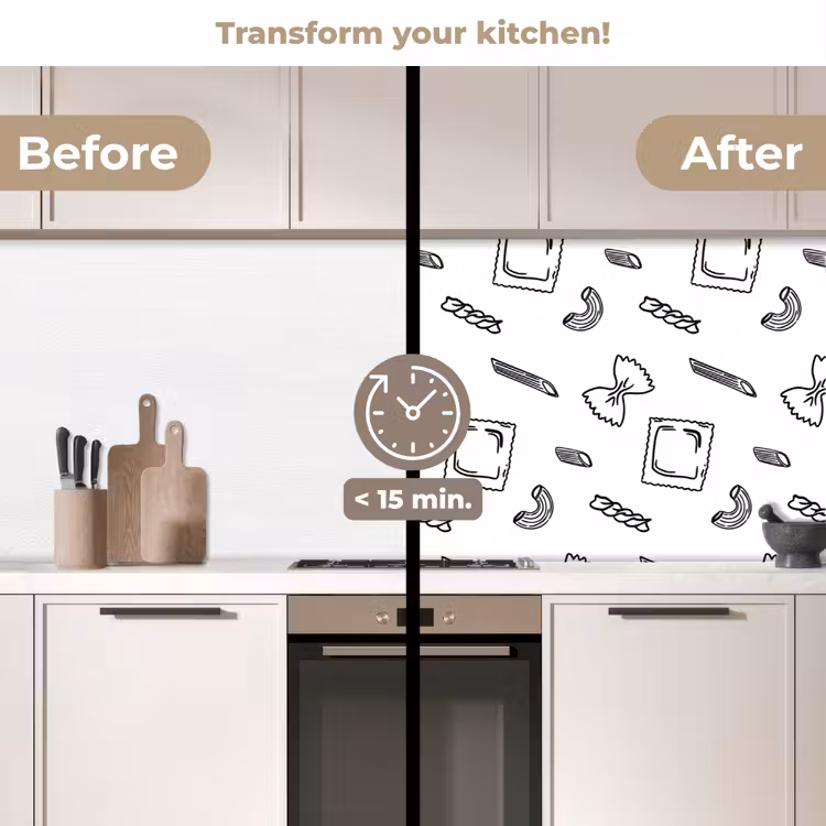Kitchen splashback - Pasta - Pattern - Black and white — 3
