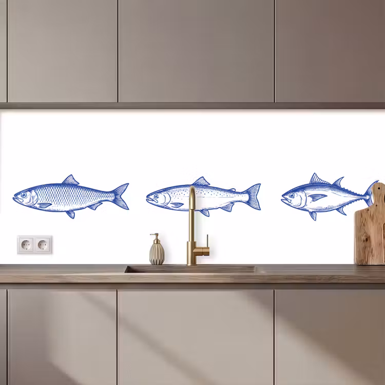 Kitchen splashback - Pisces - Blue - White — 1