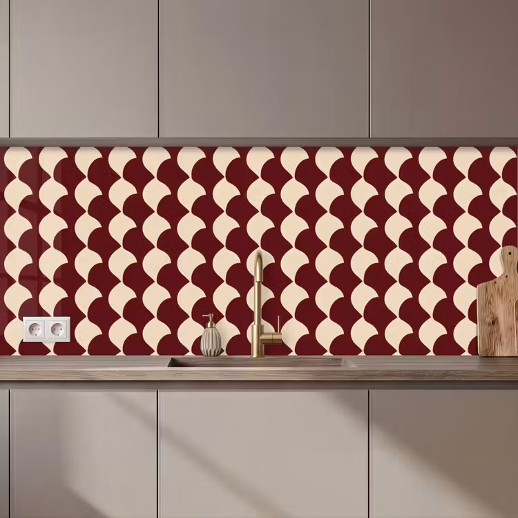 Kitchen splashback - Red - Tile pattern - Cream — 1