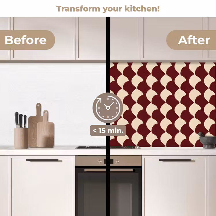 Kitchen splashback - Red - Tile pattern - Cream — 3