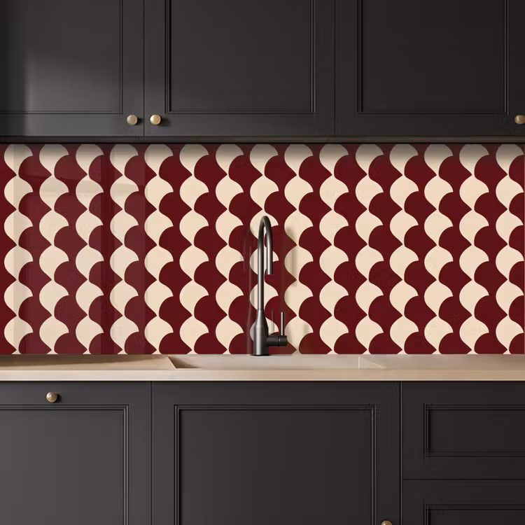 Kitchen splashback - Red - Tile pattern - Cream — 6