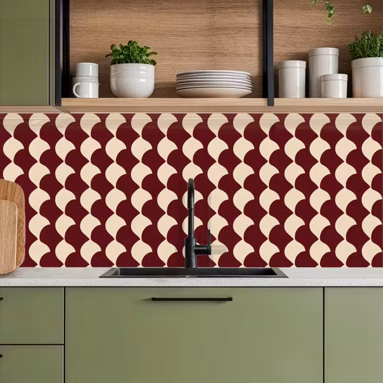 Kitchen splashback - Red - Tile pattern - Cream — 8