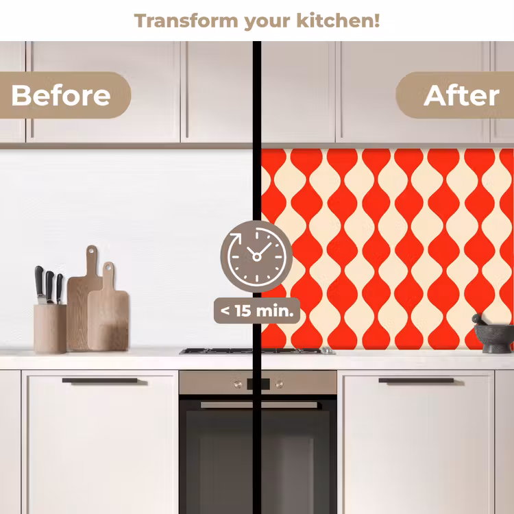 Kitchen splashback - Wavy pattern - Retro - Red - Beige — 3