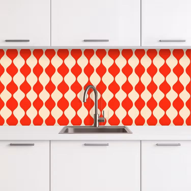 Kitchen splashback - Wavy pattern - Retro - Red - Beige — 4