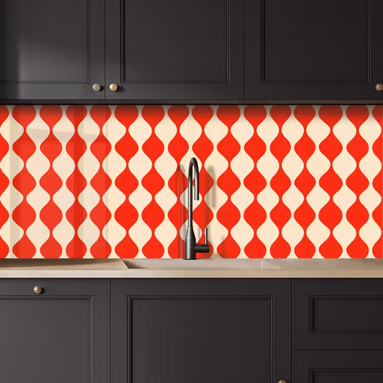 Kitchen splashback - Wavy pattern - Retro - Red - Beige — 6