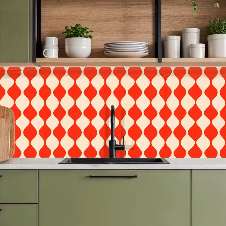 Kitchen splashback - Wavy pattern - Retro - Red - Beige — 8