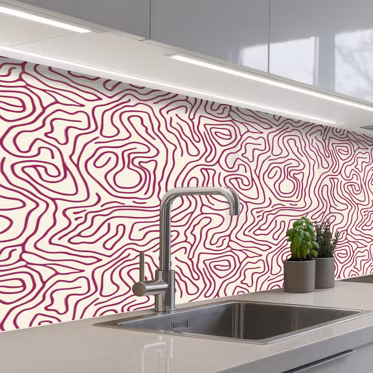 Kitchen splashback - Winding line - Magenta - Cream — 2