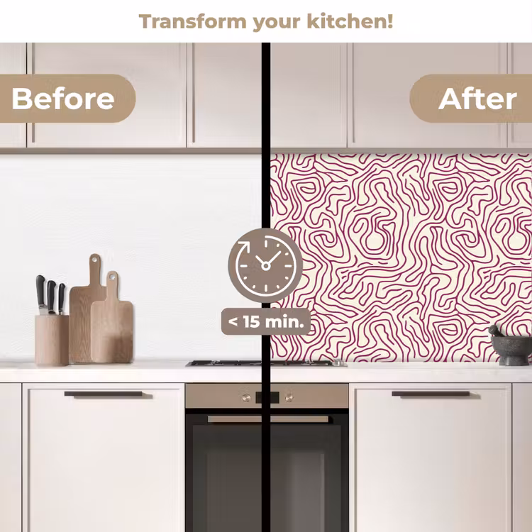 Kitchen splashback - Winding line - Magenta - Cream — 3