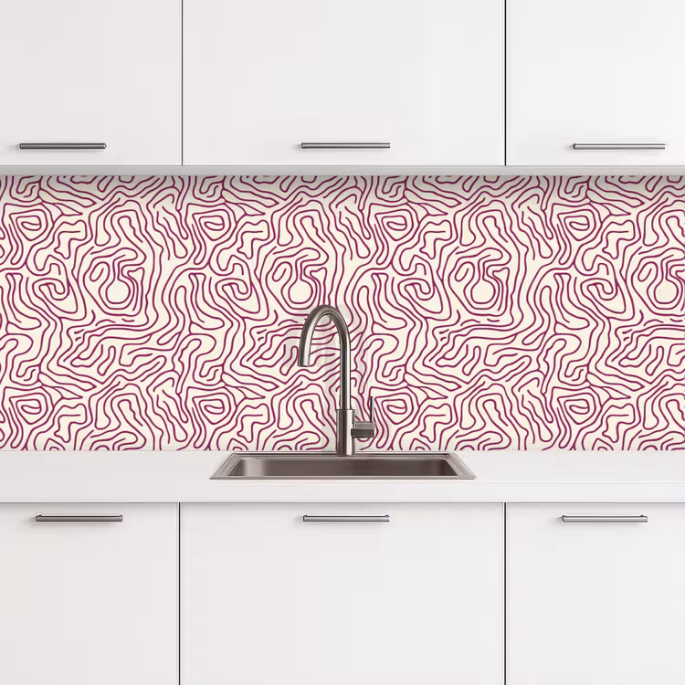 Kitchen splashback - Winding line - Magenta - Cream — 4