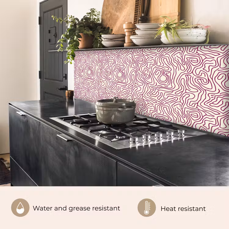 Kitchen splashback - Winding line - Magenta - Cream — 5
