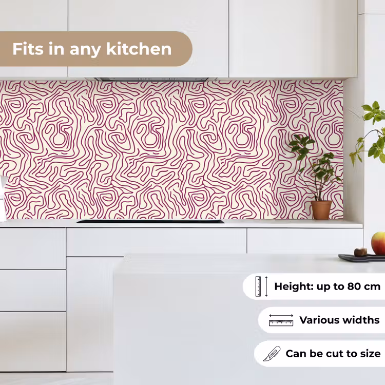 Kitchen splashback - Winding line - Magenta - Cream — 7