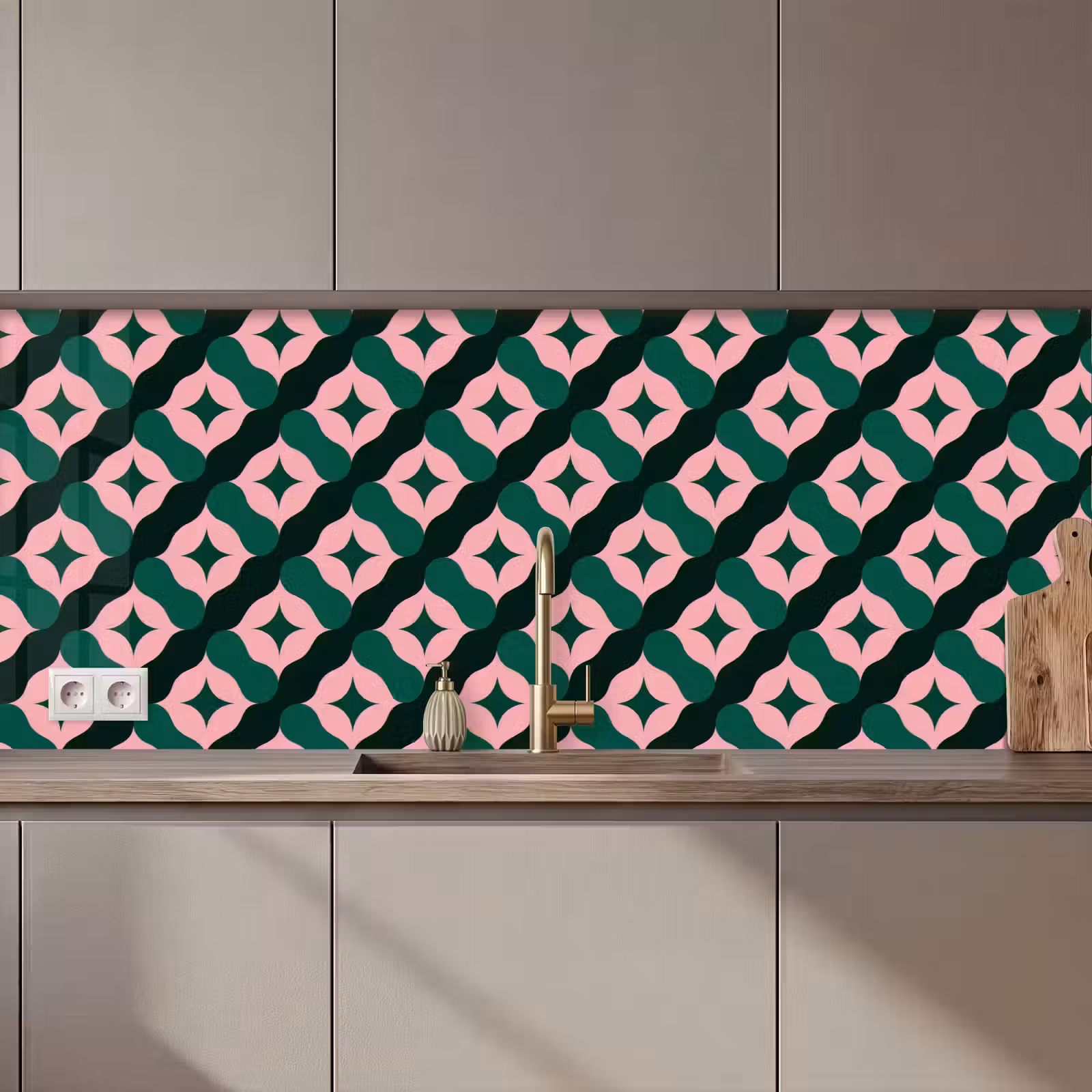 Kitchen splashback - Green - Pink - Retro - Stars — 1