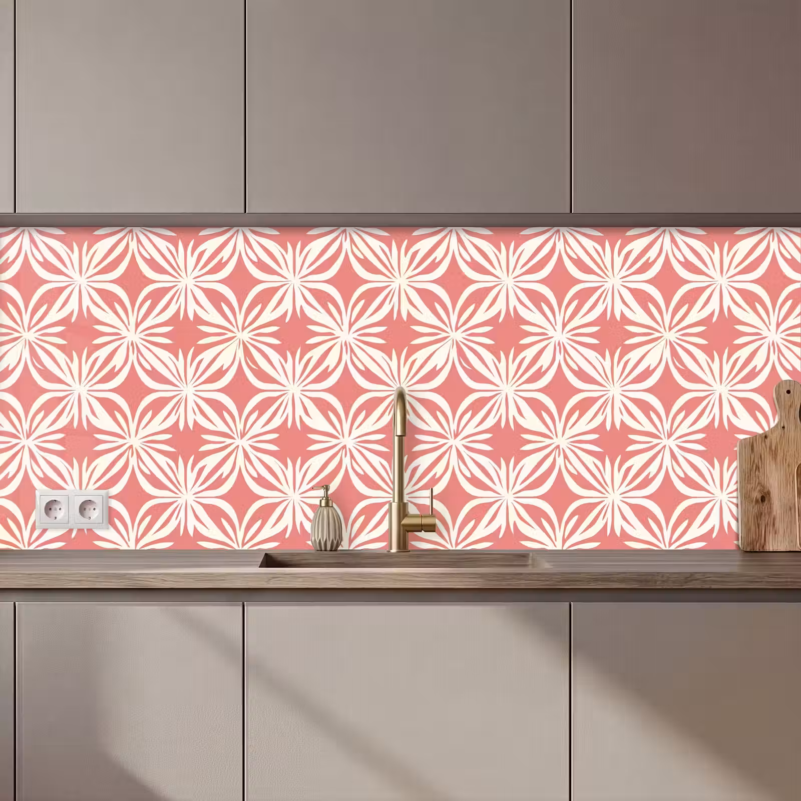 Kitchen splashback - Pink - Floral motif - White - Modern — 1