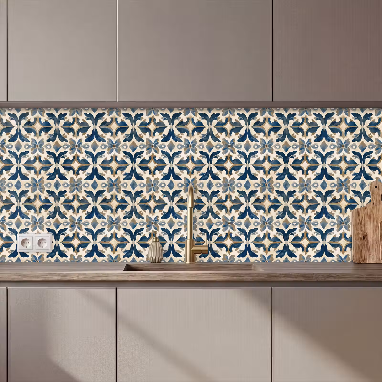 Kitchen splashback - Tile - Pattern - Blue - Beige — 1