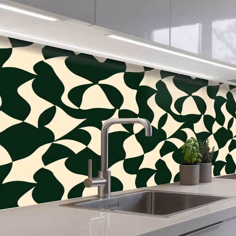 Kitchen splashback - Green - Organic planes - Cream — 2