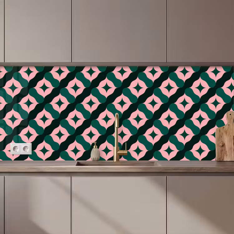 Kitchen splashback - Green - Pink - Retro - Stars — 1