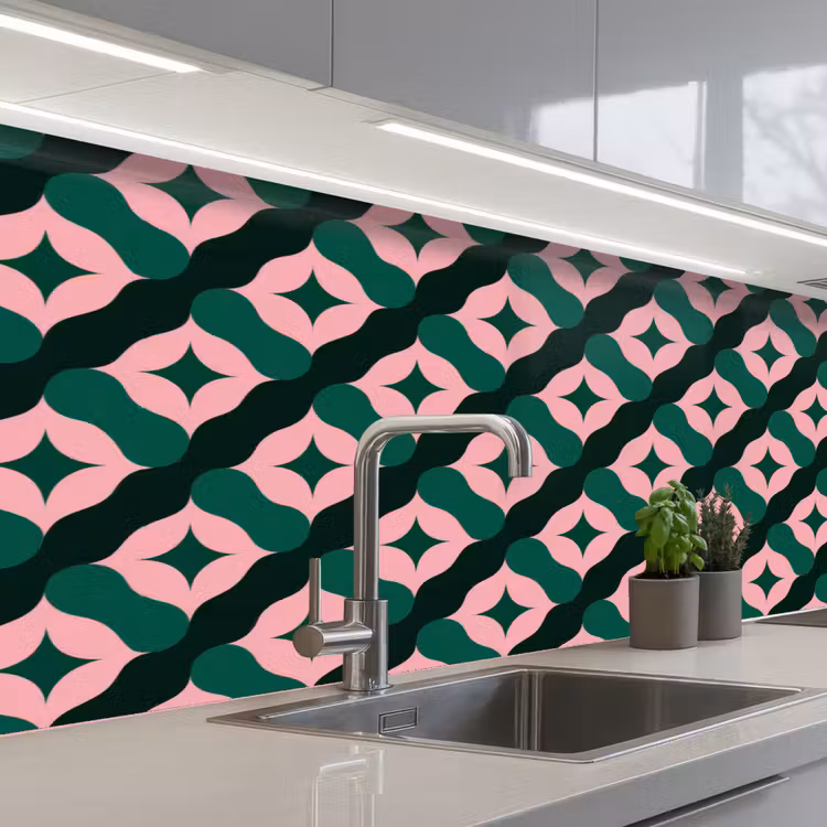Kitchen splashback - Green - Pink - Retro - Stars — 2