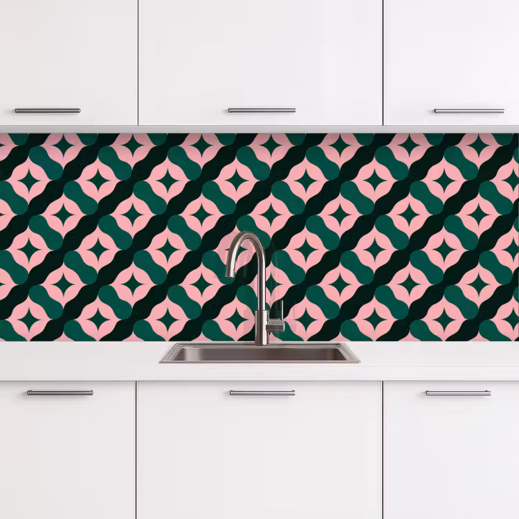 Kitchen splashback - Green - Pink - Retro - Stars — 4