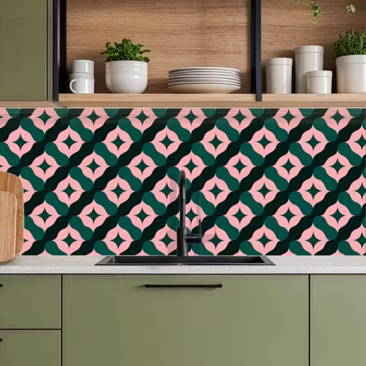 Kitchen splashback - Green - Pink - Retro - Stars — 8
