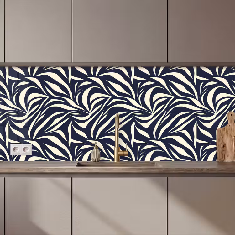 Kitchen splashback - Leaf Shapes - Blue - Pattern - White — 1
