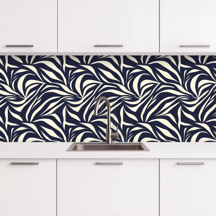 Kitchen splashback - Leaf Shapes - Blue - Pattern - White — 4