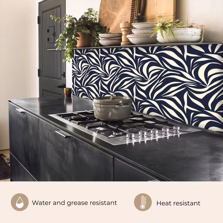 Kitchen splashback - Leaf Shapes - Blue - Pattern - White — 5