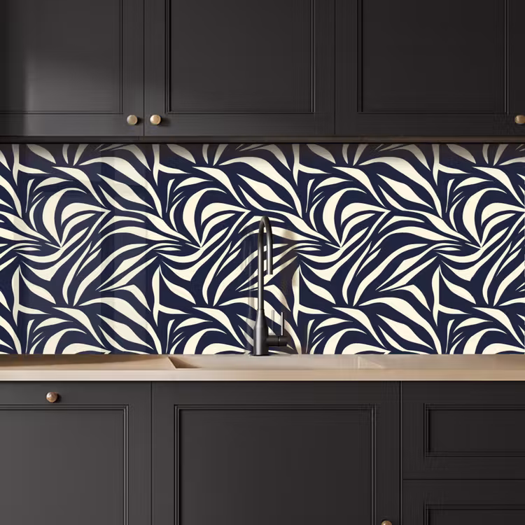 Kitchen splashback - Leaf Shapes - Blue - Pattern - White — 6