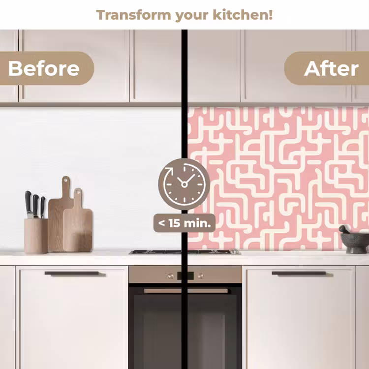 Kitchen splashback - Maze pattern - Pink - White - Abstract — 3