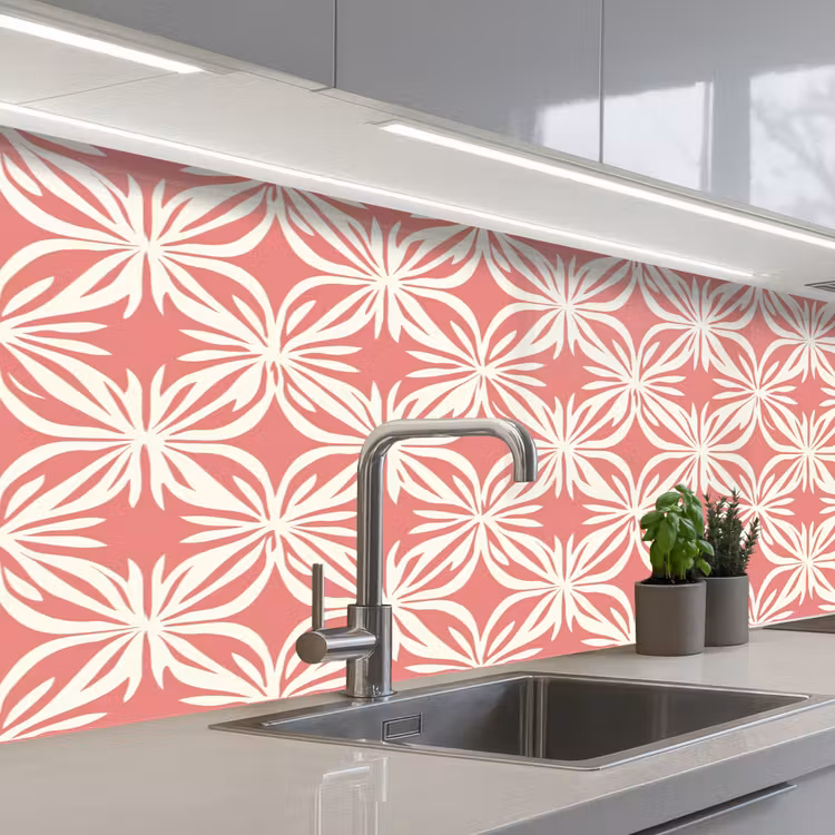 Kitchen splashback - Pink - Floral motif - White - Modern — 2