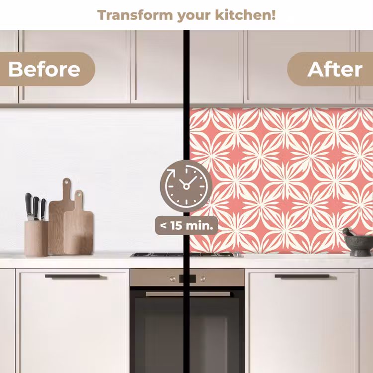 Kitchen splashback - Pink - Floral motif - White - Modern — 3